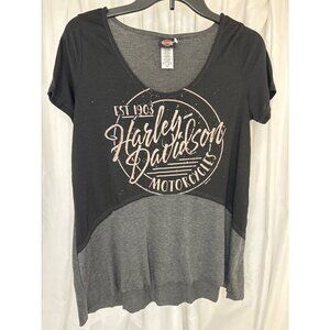 Harley-Davidson Womens Scoop Neck Graphic T-Shirt Size L Black & Gray NWOT
